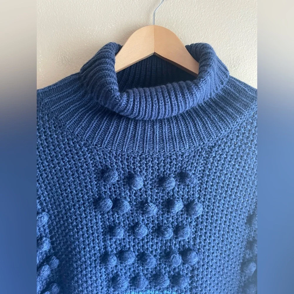 Allison New York Women Chunky Turtleneck Blue Sweater Oversized M-L - Picture 2 of 8